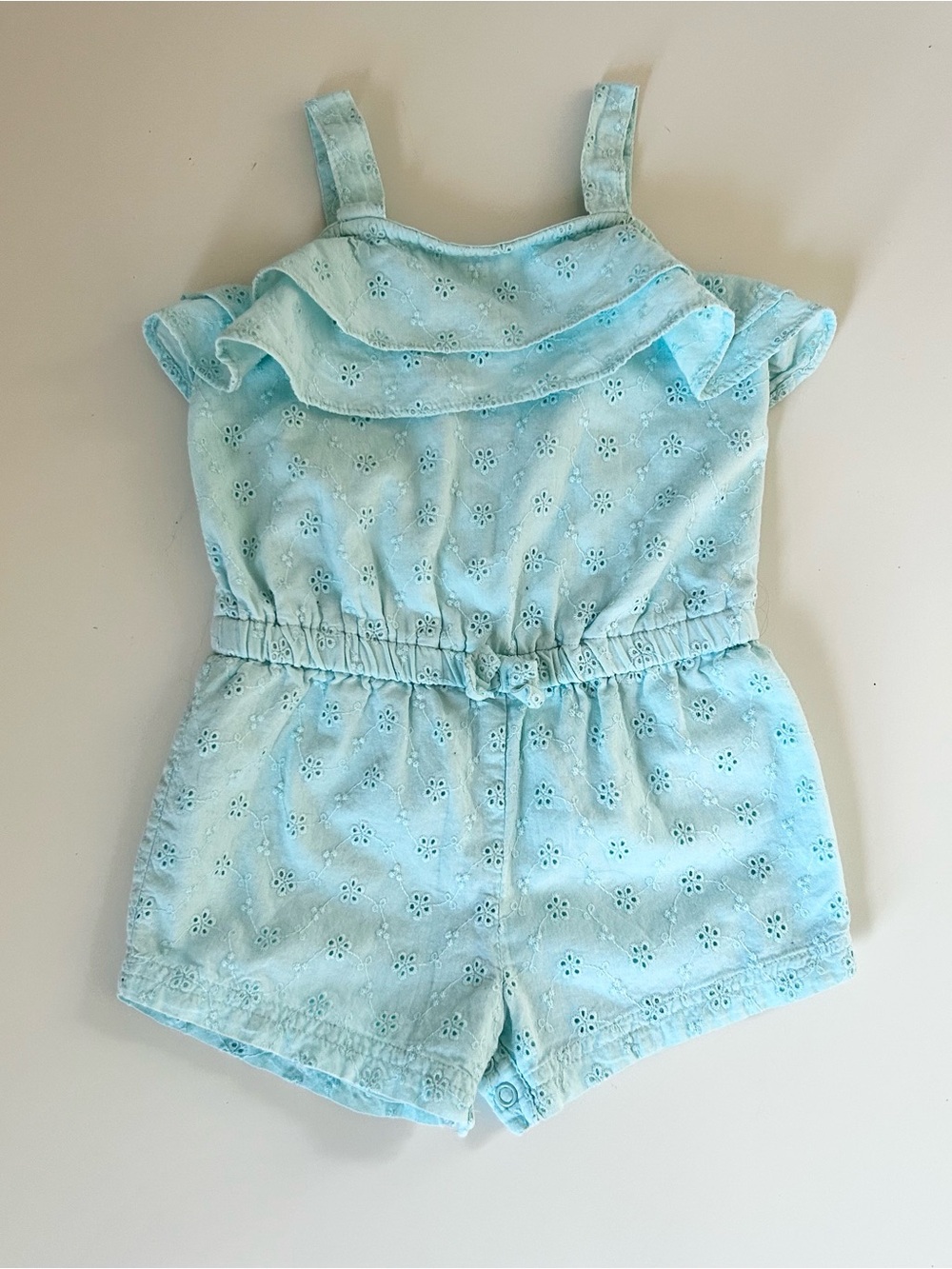 Baby Girls Light Blue Eyelet Romper